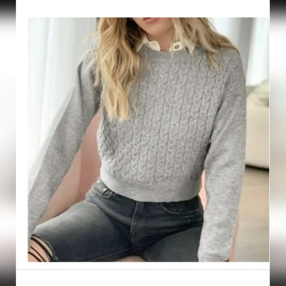 Heartloom Sweater Size S Gray Cable Knit Crop Long Sleeve Womens cozy lounge